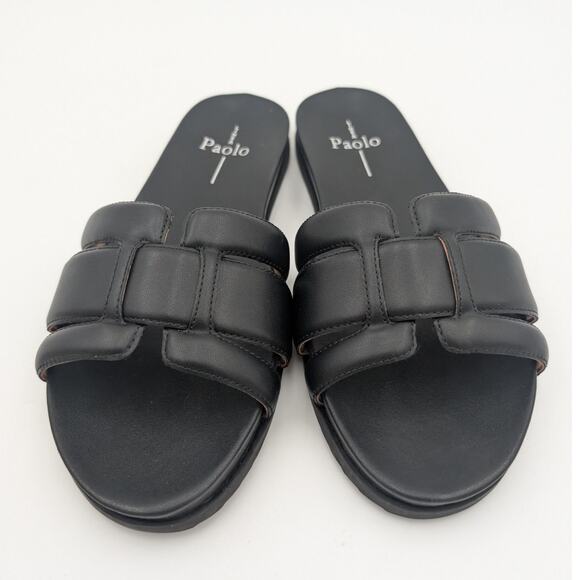 Linea Paolo Rosalie Open Toe Flat Sandals Women's Leather Black Size US7M EU38 - Picture 2 of 10